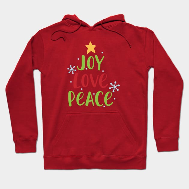 Joy Love Peace Christmas Tree Hoodie by TheMoodyDecor